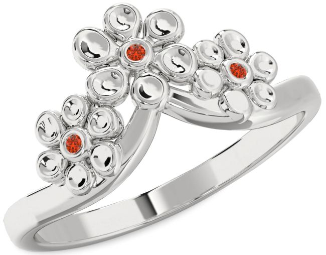 Fire Opal Silver Flower Ring
