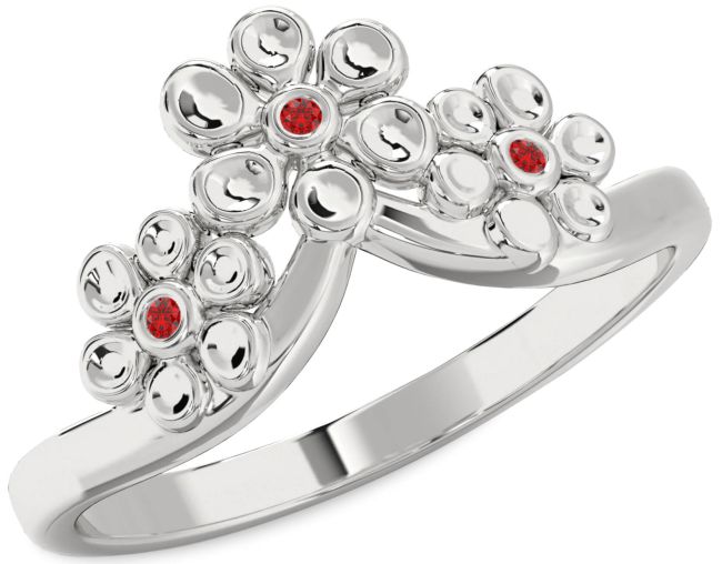 Ruby White Gold Flower Ring