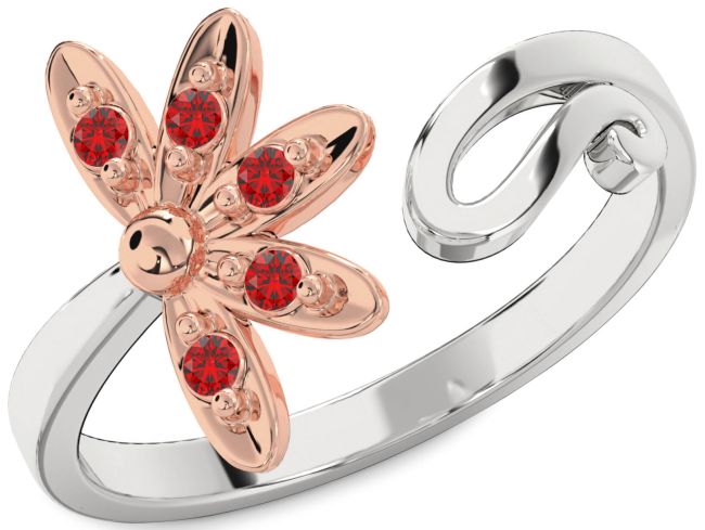 Ruby Rose Gold Silver Daisy Flower Ring