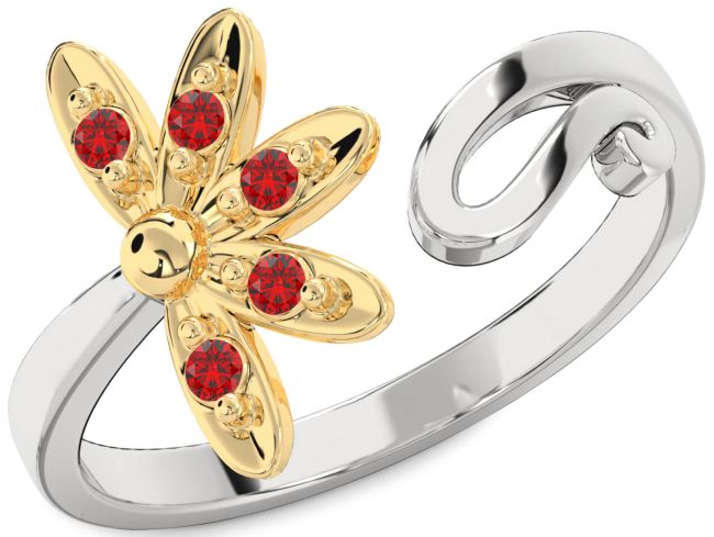 Ruby Platinum & Yellow Gold Daisy Flower Ring