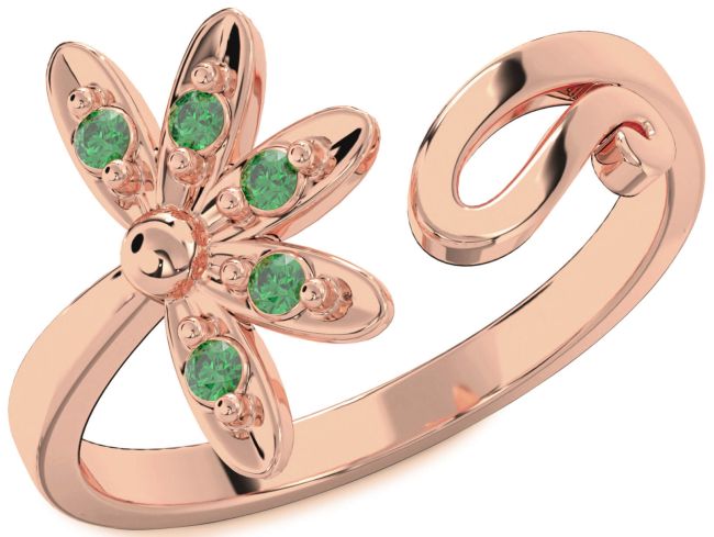 Emerald Rose Gold Daisy Flower Ring