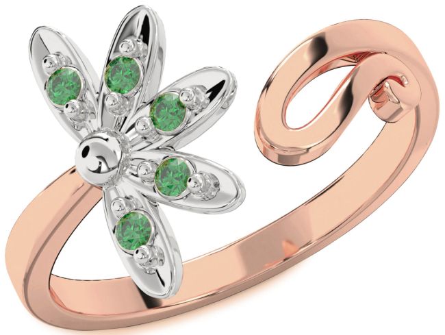 Emerald Platinum & Rose Gold Daisy Flower Ring