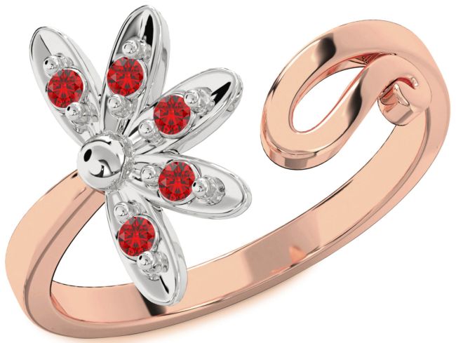 Ruby Rose Gold Silver Daisy Flower Ring