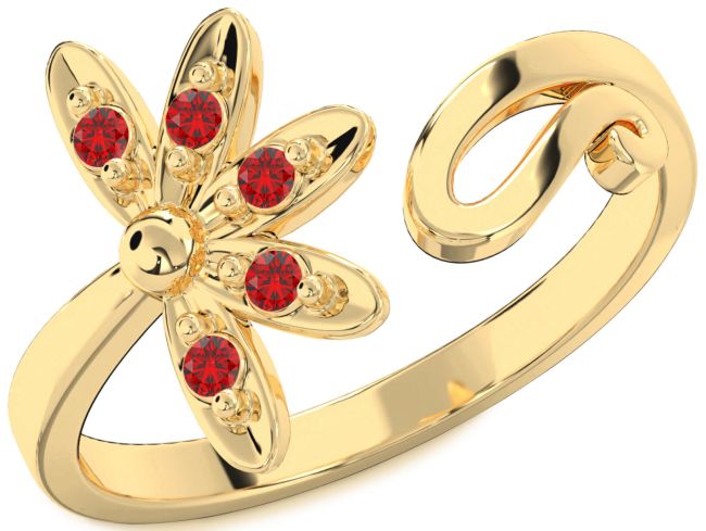 Ruby Gold Silver Daisy Flower Ring