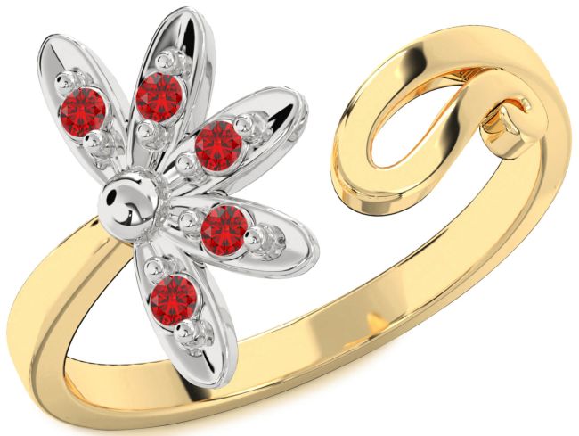 Ruby Gold Silver Daisy Flower Ring