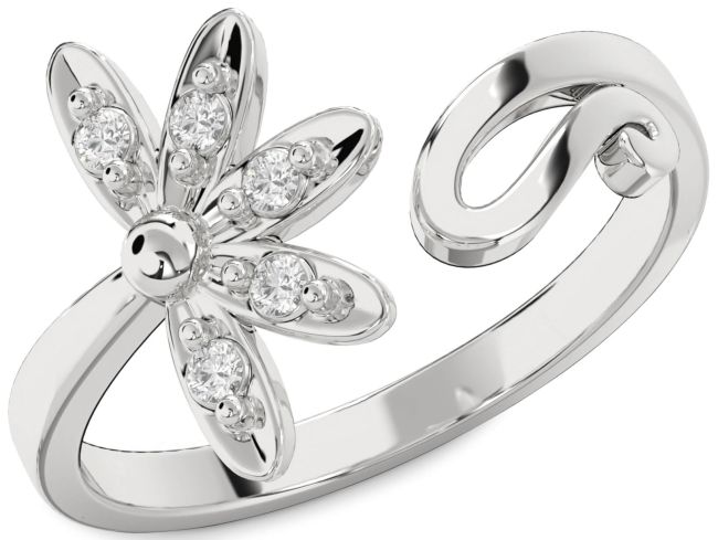 Diamond Silver Daisy Flower Ring