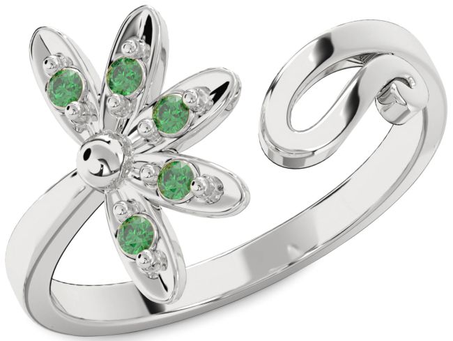 Emerald White Gold Daisy Flower Ring