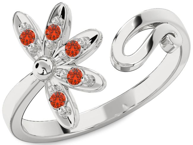 Fire Opal Silver Daisy Flower Ring