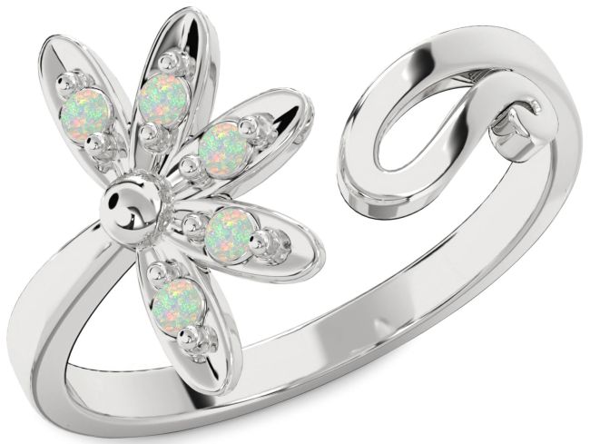 Opal Silver Daisy Flower Ring