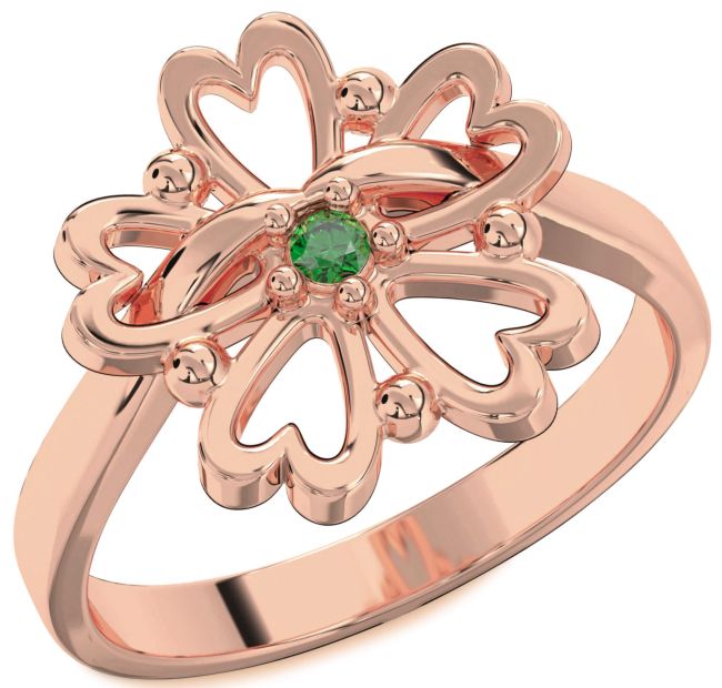 Emerald Rose Gold Silver Flower Heart Ring