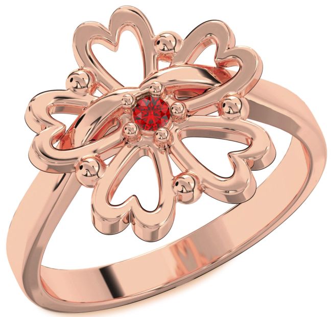 Ruby Rose Gold Flower Heart Ring