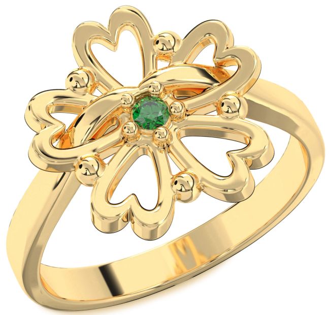 Emerald Gold Flower Heart Ring