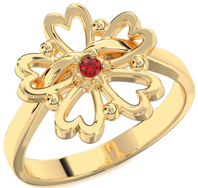 Ruby Gold Flower Heart Ring