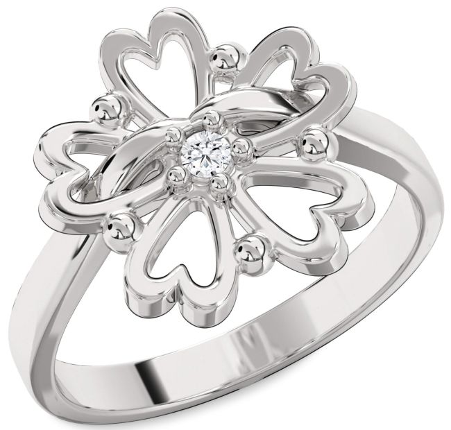Diamond Silver Flower Heart Ring
