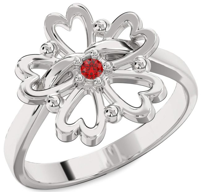 Ruby Platinum Flower Heart Ring