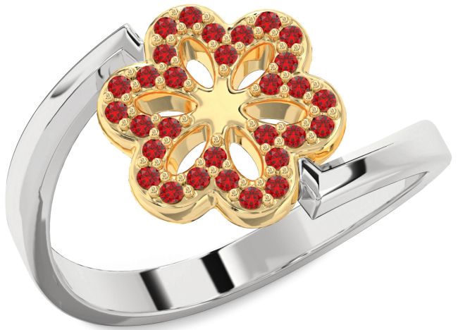 Ruby Platinum & Yellow Gold Flower Ring