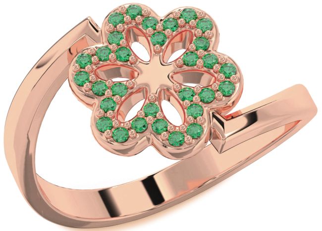 Emerald Rose Gold Flower Ring