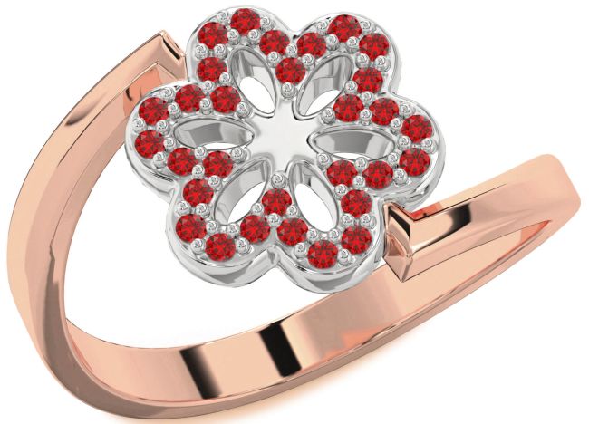 Ruby Rose Gold Silver Flower Ring