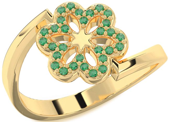 Emerald Gold Flower Ring