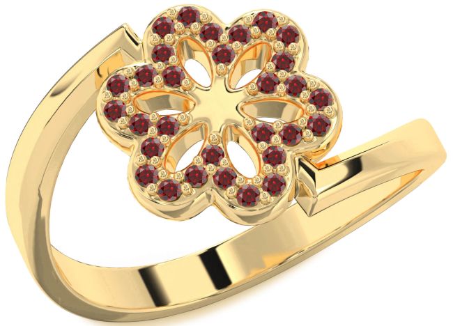 Garnet Gold Flower Ring