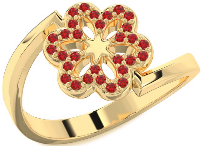 Ruby Gold Silver Flower Ring