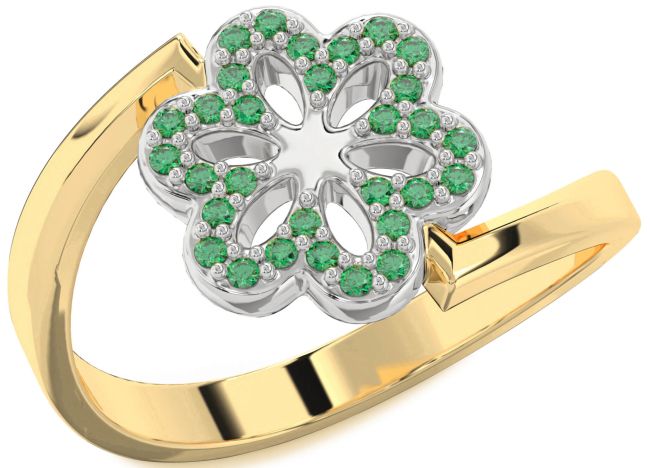 Emerald Platinum & Yellow Gold Flower Ring