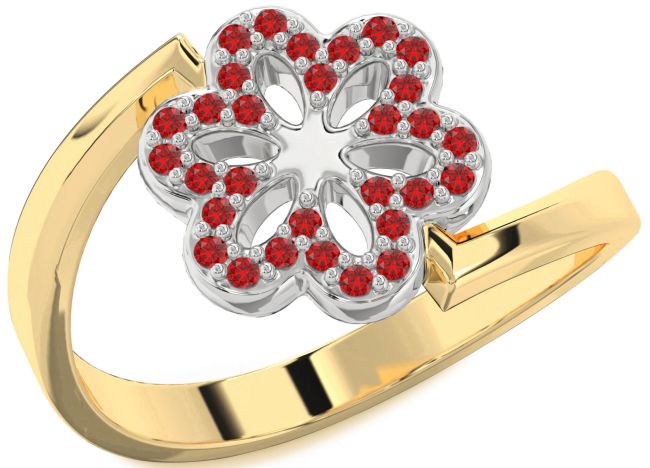 Ruby White Yellow Gold Flower Ring
