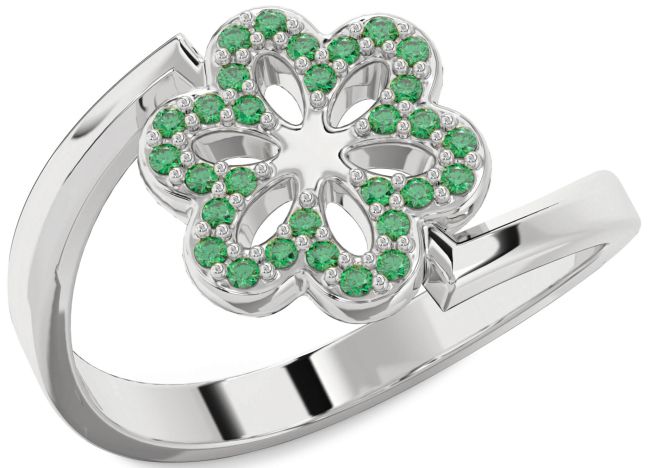 Emerald White Gold Flower Ring