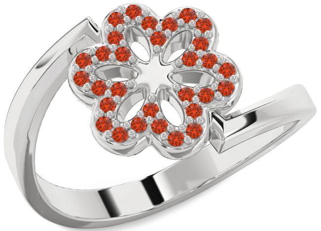 Fire Opal White Gold Flower Ring