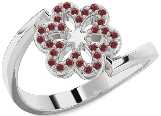 Garnet Platinum Flower Ring