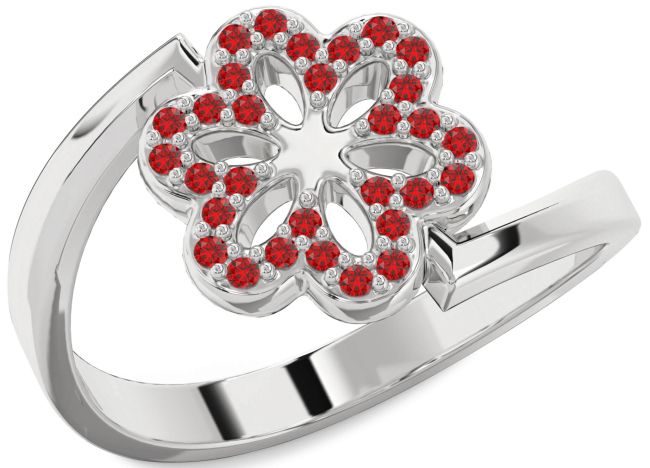 Ruby White Gold Flower Ring