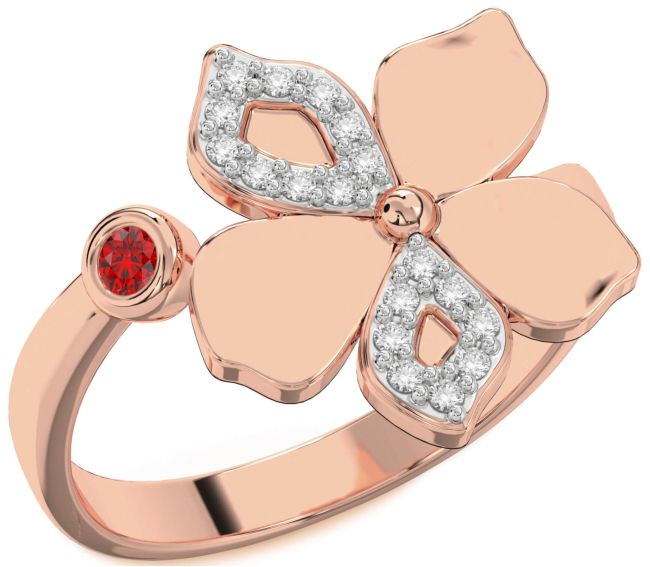 Diamond Ruby Rose Gold Flower Ring