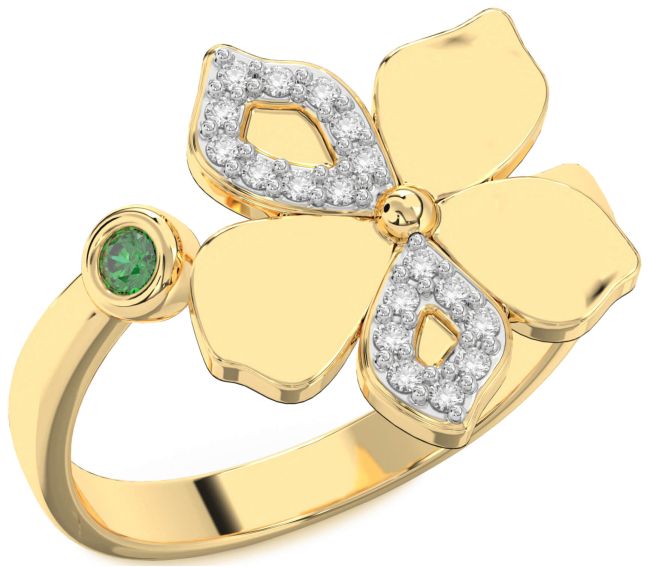 Diamond Emerald Gold Flower Ring