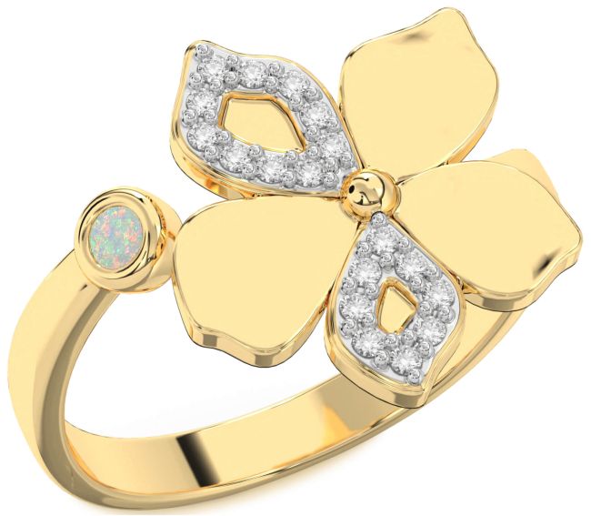 Diamond Opal Gold Flower Ring