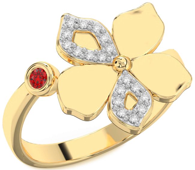 Diamond Ruby Gold Silver Flower Ring