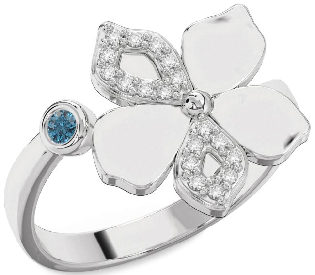 Blue Diamond Platinum Flower Ring