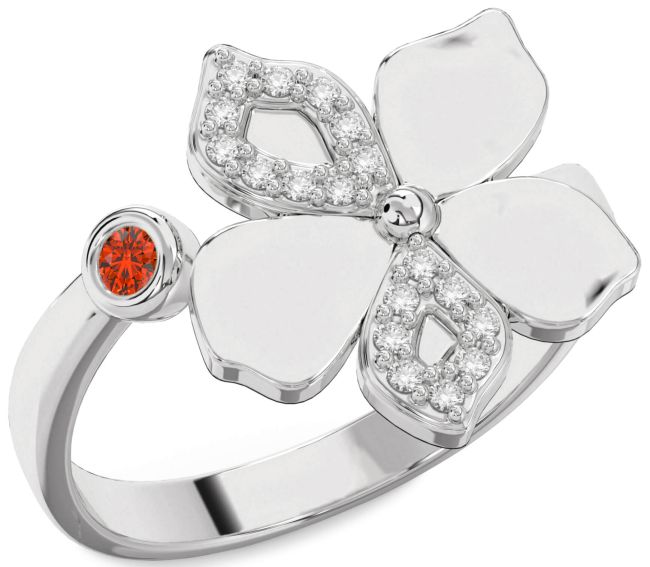 Diamond Fire Opal Silver Flower Ring