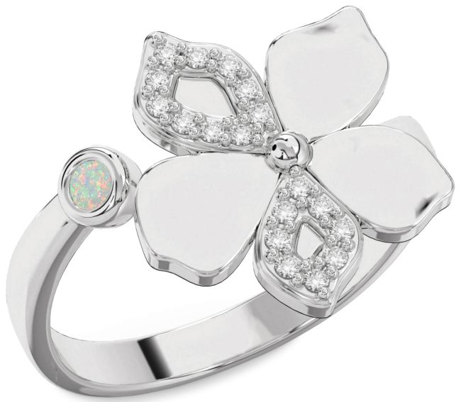 Diamond Opal Platinum Flower Ring
