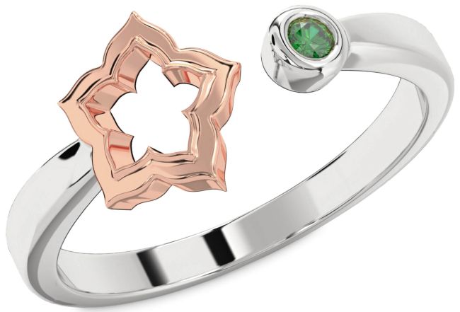 Emerald White Rose Gold Flower Ring