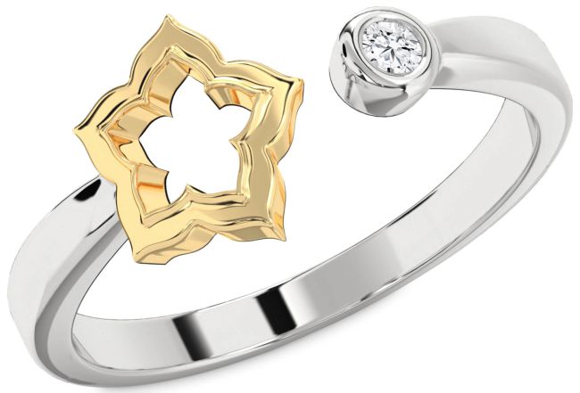 Diamond Silver & 10K gold Flower Ring