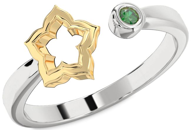 Emerald White Yellow Gold Flower Ring