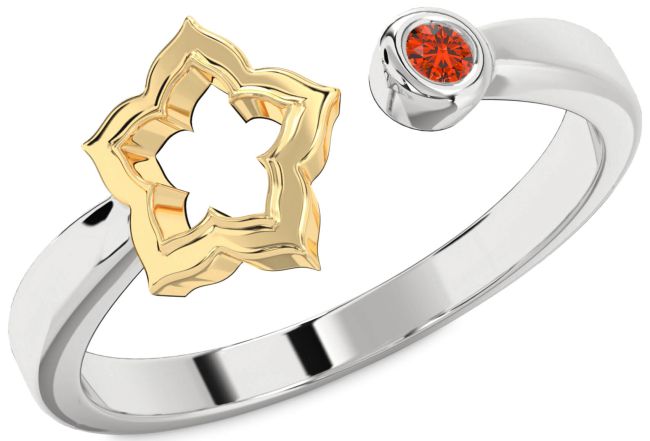 Fire Opal Gold Silver Flower Ring
