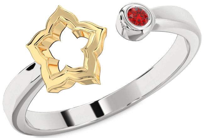 Ruby White Yellow Gold Flower Ring