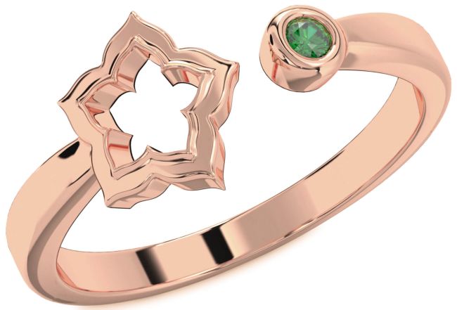 Emerald Rose Gold Silver Flower Ring
