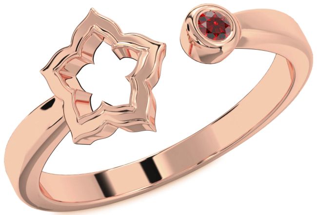 Garnet Rose Gold Silver Flower Ring