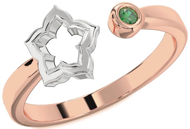 Emerald White Rose Gold Flower Ring