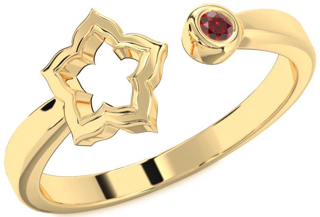 Garnet Gold Silver Flower Ring
