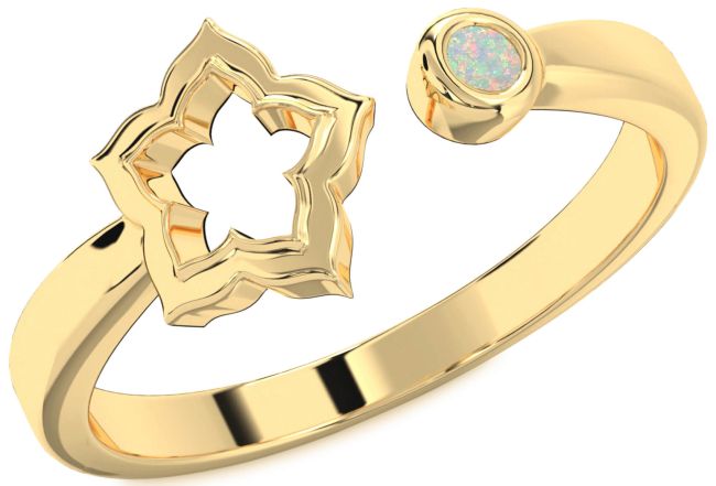Opal Gold Silver Flower Ring