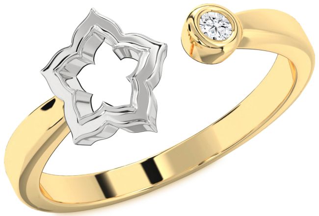 Lab Diamond Gold Silver Flower Ring