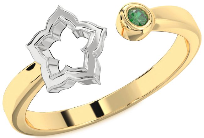 Emerald Platinum & Yellow Gold Flower Ring